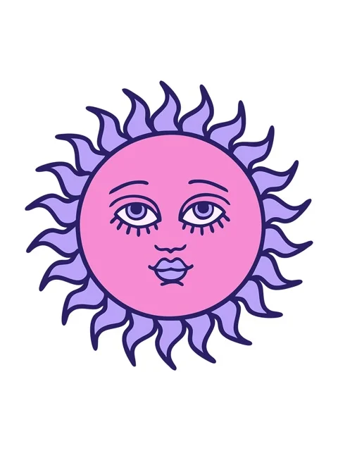 Vibrating motion animation of iconic tattoo image of a sun with face Stock Footage 324301033