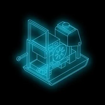 Vibrating plate compactor with engine glowing on black background Stock Illustration