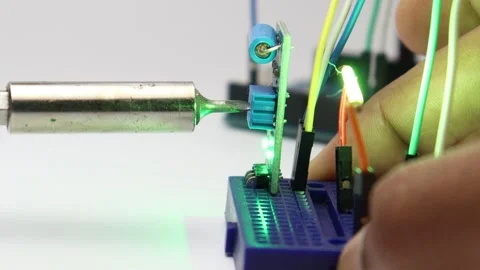 Vibration sensor module triggers led filament bulb when onboard potentiometer Stock Footage 341538988