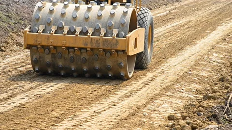 Vibratory Padfoot Compactor Working Construction Road Stock Footage 56724804