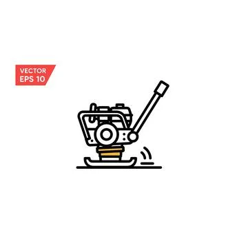 Vibratory plate compactor construction tool icon with heavy duty with line ar Stock Illustration