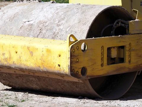 Vibratory roller for asphalt pavement. Close up. Foto stock