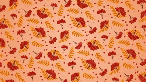 Viburnum background pattern with berries and leaves Stock Footage 113809356