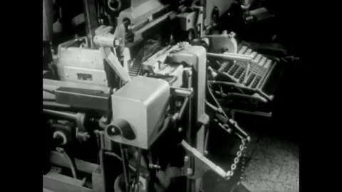 A vice frame, elevator, vice jaws, justification block and knife block are shown Stock Footage 79425801