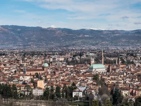 Vicenza skyline Timelapse. Panoramic view of historic Vicenza city center. Stock Footage 73276629