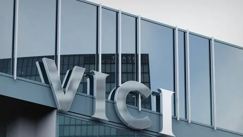VICI Properties Stock data presented on the logo of the office facade editorial Stock Photos