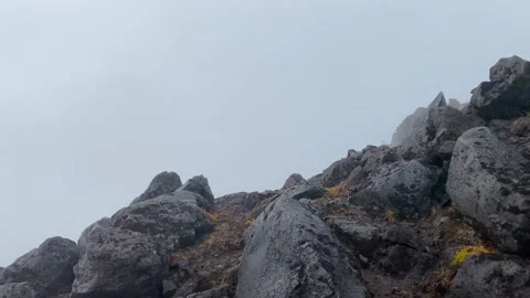Vicinity of the Bezymyanny volcano. Stone breaks in the fog Video stock 140523514