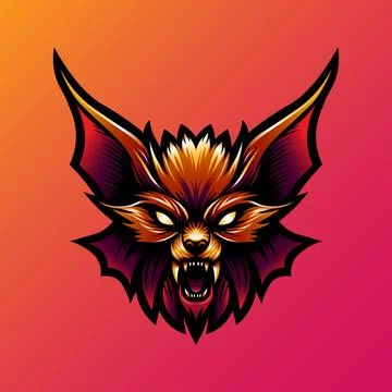 Vicious Bat Head Vector Illustration with Baring Fangs Stock Illustration