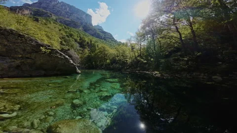 Vicos ravine river FPV flight greece Stock Footage 237509876
