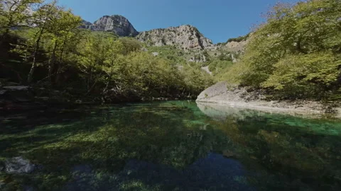 Vicos ravine river FPV flight greece Stock Footage 237510057