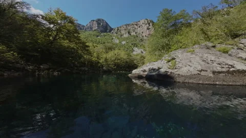 Vicos ravine river FPV flight greece Stock Footage 237510281