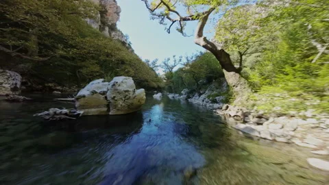 Vicos ravine river FPV flight greece Stock Footage 237511096
