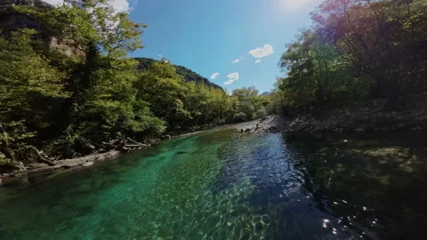 Vicos ravine river FPV flight greece Stock Footage 237511161