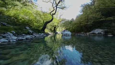 Vicos ravine river FPV flight greece Stock Footage 237511993