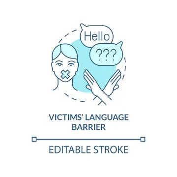 Victims language barrier blue concept icon 스톡 일러스트