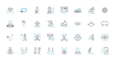 Victor linear icons set. Inventive, Intelligent, Ambitious, Brooding, Obsessive Stock Illustration