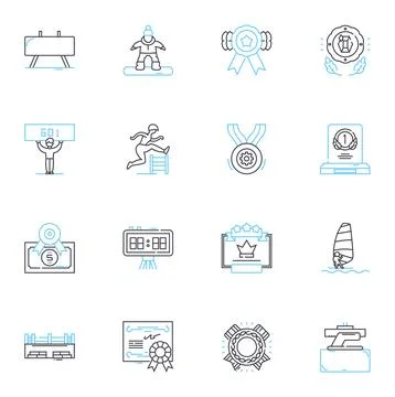 Victor linear icons set. Inventive, Intelligent, Ambitious, Brooding, Obsessive Stock Illustration