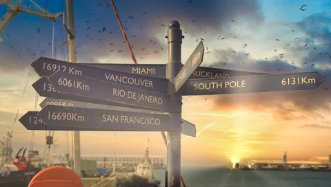 Victoria & Alfred Waterfront - Distances to locations - Cape Town, South Africa Stock Photos