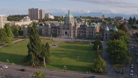 Victoria BC Parliament Buildings (Drone) Stock Footage