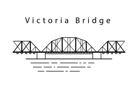 Victoria Bridge in Canada. Vector in the line. Stock Illustration