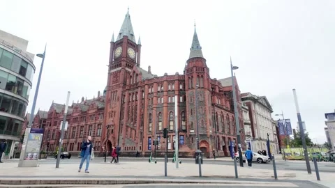 Victoria Building - Red Brick Clock Tower Architecture at University of Stock Footage 338220247