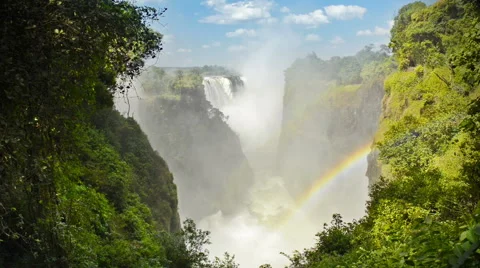 Victoria Falls Devils Cataract or Mosi-oa-Tunya waterfall in southern Africa Stock Footage