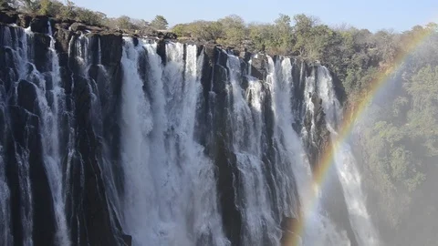 Victoria Falls with rainbow Stock Footage 95635124
