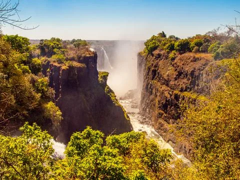 Victoria Falls on Zambezi River in dry season Stock Photos