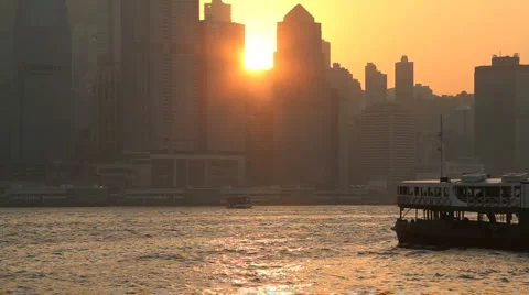 Victoria harbor at sunset Stock Footage 1014535