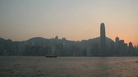 Victoria harbor at sunset Stock Footage 1047688