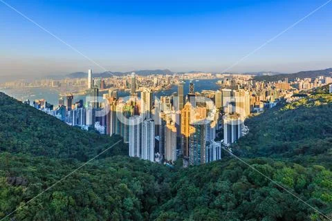 Victoria Harbor view from Victoria Peak, Hong Kong skyline cityscape, Victori Stock Photos