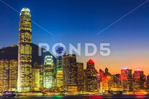 Victoria Harbor view from Victoria Peak, Hong Kong skyline cityscape. Stock Photos