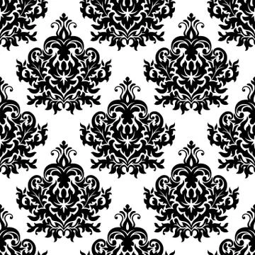 Victorian black damask seamless pattern Stock Illustration