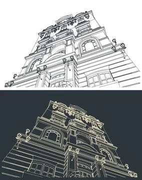 Victorian building facade illustrations Ilustración de archivo
