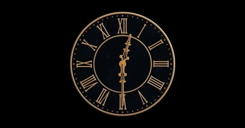 Victorian clock, black background, gold details, lit from right, loop animation Stock Footage 82408828