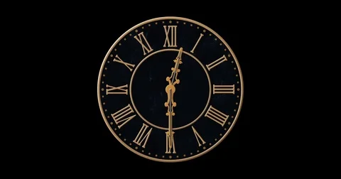 Victorian clock, black background, gold details, lit from left, loop animation Stock Footage 82409270