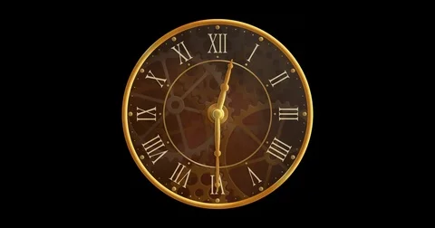 Victorian clock with cogs in the background, lit from right, loop animation Stock Footage 82394285