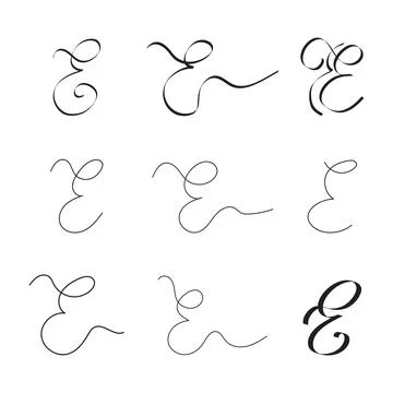 Victorian E Letter Initial Cursive Hand Written Calligraphic Alphabet Set f.. Stock Illustration