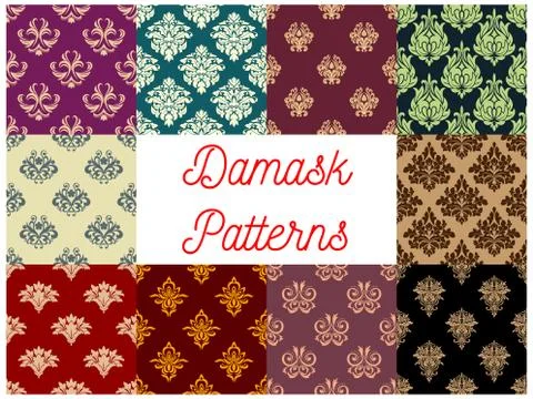 Victorian floral damask seamless pattern set Stock Illustration