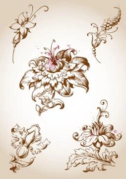 Victorian floral design elements Stock Illustration