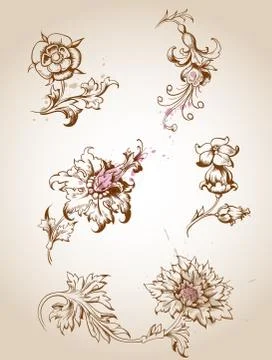 Victorian floral design elements Stock Illustration