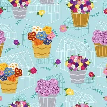 Victorian greenhouse seamless pattern vector design Stock Illustration