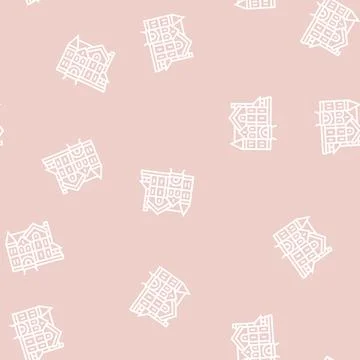 Victorian house line seamless pattern Ilustración de archivo
