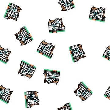 Victorian house vector seamless pattern Stock Illustration