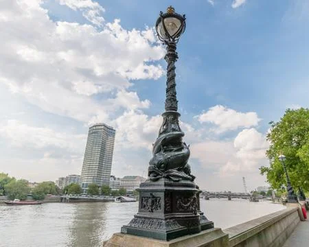 Victorian Lamppost at the river Thames path Stock Photos