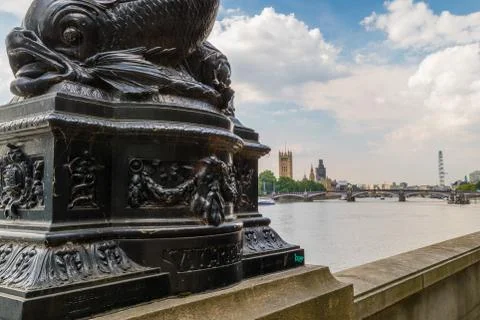 Victorian Lamppost at the river Thames path Stock Photos