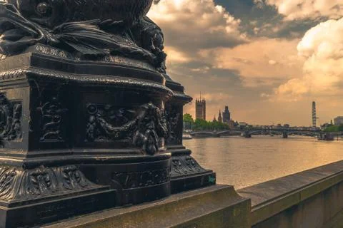 Victorian Lamppost at the river Thames path in Vauxhall Stock Photos