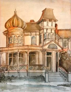 Victorian large romantic large drawing. Stock Illustration