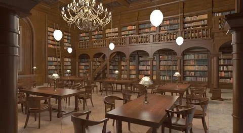 Victorian library room interior 3d illustration Stock Illustration