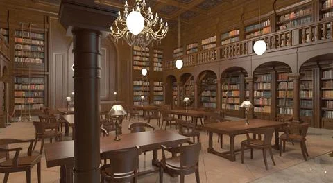 Victorian library room interior 3d illustration Stock Illustration